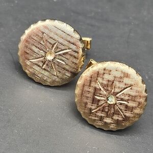 Vintage 80s cufflinks men's gold tone metal round texturized bullet back formal